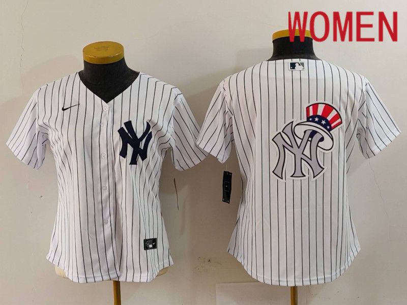 Women New York Yankees Blank White stripe Game 2024 Nike MLB Jersey style 7->youth mlb jersey->Youth Jersey